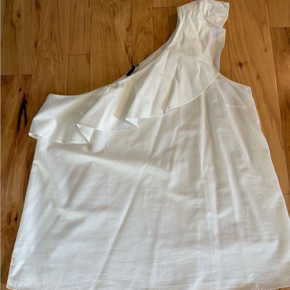 Ann Taylor Cream One-Shoulder Blouse